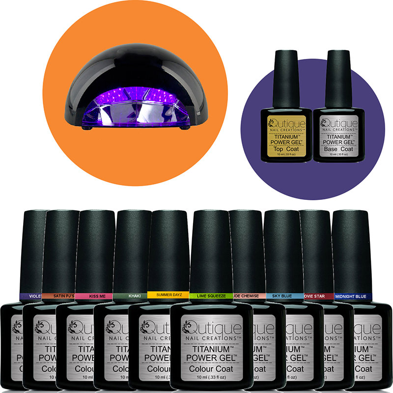 10 Colours -Gel Nail Polish Kit inc White LED Lamp -HEMA Free